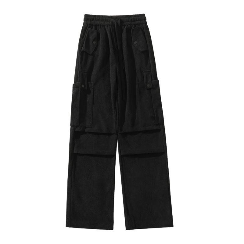 Mens Solid Corduroy Multi-pocket Elastic Waist Loose Cargo Pants 21951086Z