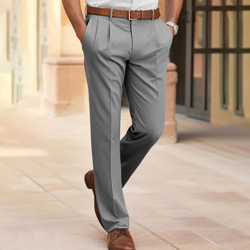 Mens Solid Loose Straight Casual Suit Pants (Without Belt) 05049414Z