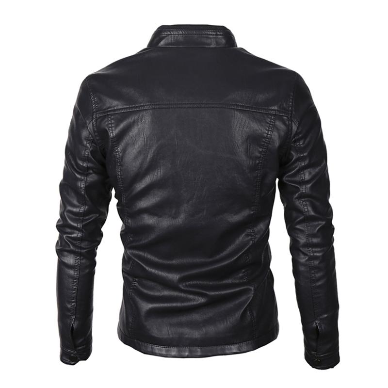 Mens Stand Collar Zip Slim Pu Leather Bike Jacket 15252134Z