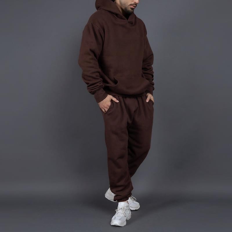 Mens Solid Thicken Loose Hoodie And Trousers Sports Casual Set 19779518Z