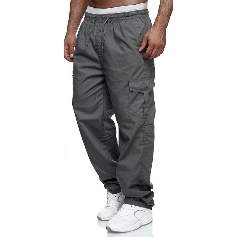 Mens Loose Multi-pocket Elastic Waist Cargo Outdoor Sports Casual Trousers 46902429Z