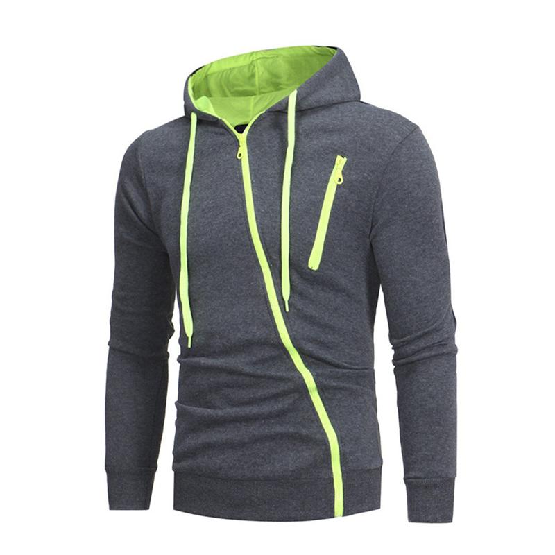Mens Color-block Diagonal Zipper Long Sleeve Casual Hoodie 75932713Z