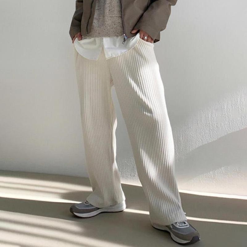 Mens Loose Solid Color Elastic Waist Corduroy Casual Pants 25796188Z