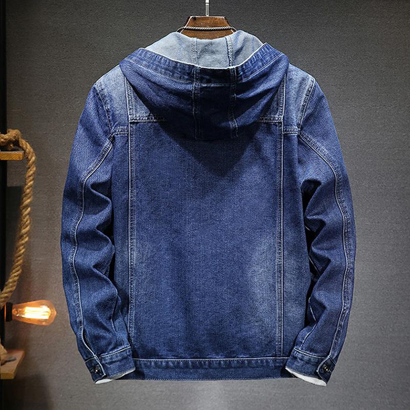Mens Retro Washed Hooded Multi-pocket Denim Jacket 83429358Z