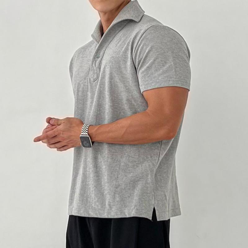 Mens Solid Loose Lapel Short Sleeve Casual Polo Shirt 18416155Z