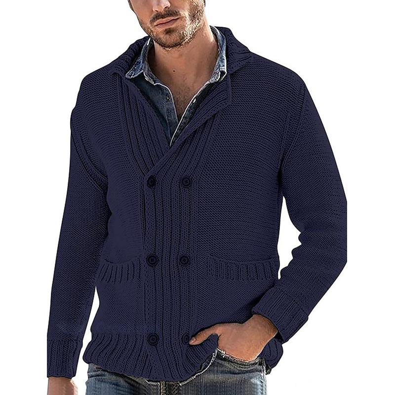 Mens Solid Double Breasted Pockets Knit Casual Cardigan 17917031Z