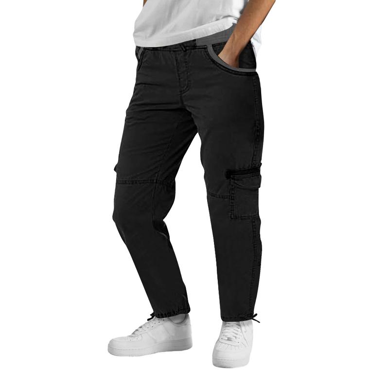 Mens Solid Elastic Waist Zipper Multi-pocket Cargo Pants 03655050Z