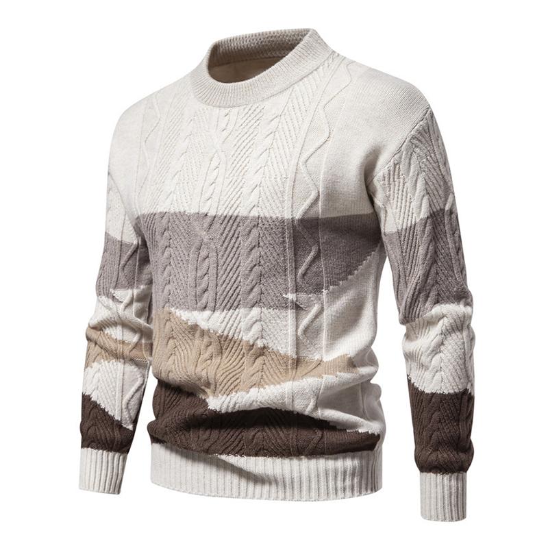 Mens Color Block Round Neck Long Sleeve Knit Casual Sweater 07145896Z