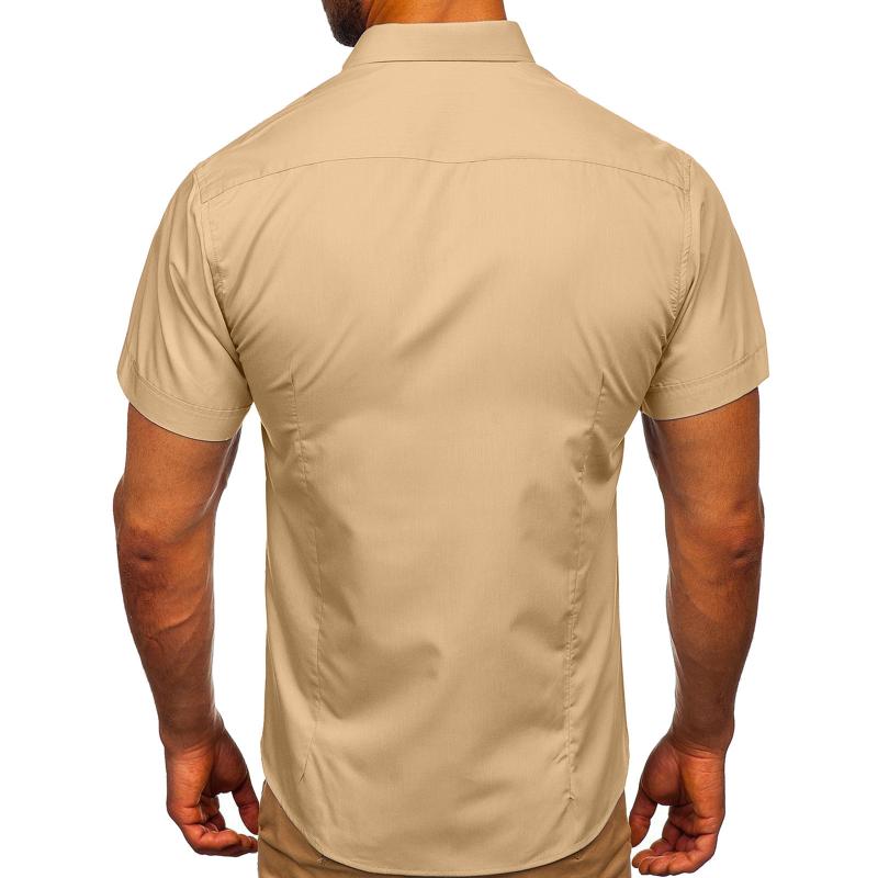 Mens Solid Slim Lapel Short Sleeve Business Casual Shirt 57976358Z