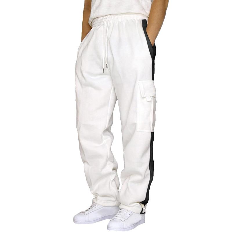 Mens Colorblock Straight Multi-pocket Elastic Waist Casual Sports Pants 42431407Z