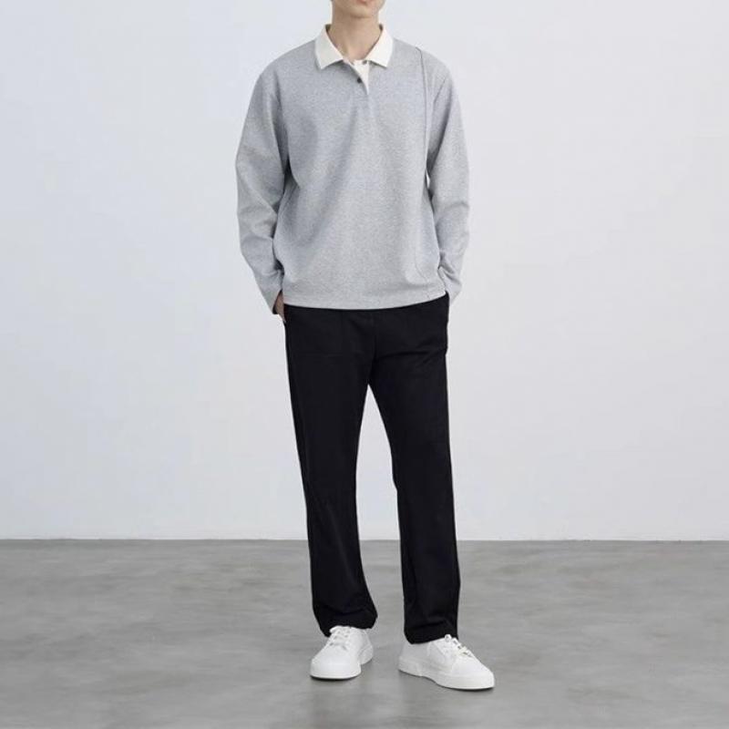 Mens Color Block Lapel Long Sleeve Casual Polo Shirt 24285762Z