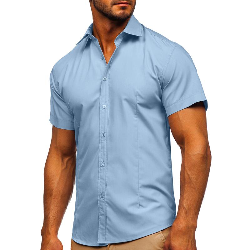 Mens Solid Slim Lapel Short Sleeve Business Casual Shirt 57976358Z