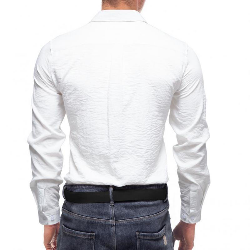 Mens Solid Cotton Linen Lapel Long Sleeve Casual Shirt 07037470Z