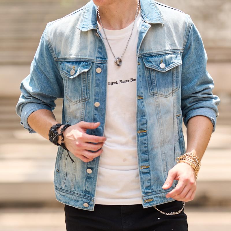 Mens Lapel Multi-pocket Casual Denim Jacket 13530909Z