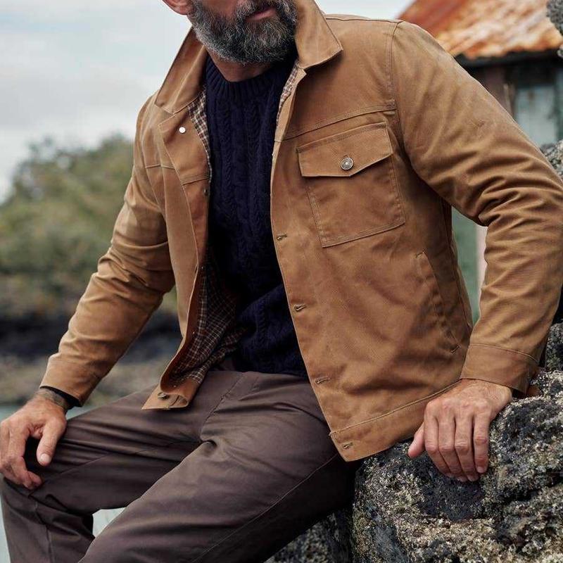 Mens Vintage Suede Lapel Breast Pocket Single Breasted Casual Jacket 74522125Z