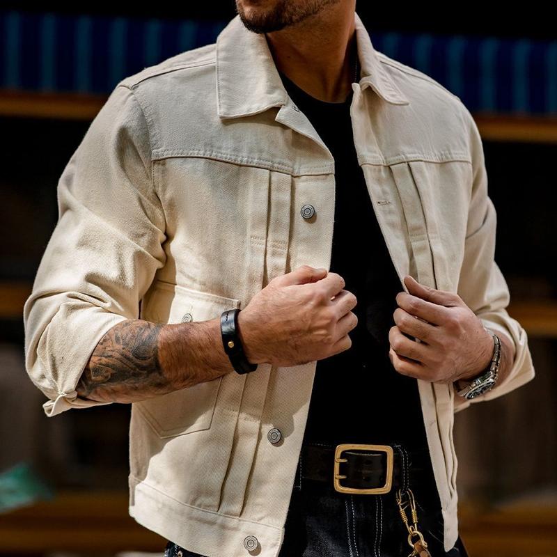 Mens Vintage Lapel Single Breasted Denim Cargo Jacket 30212092Z