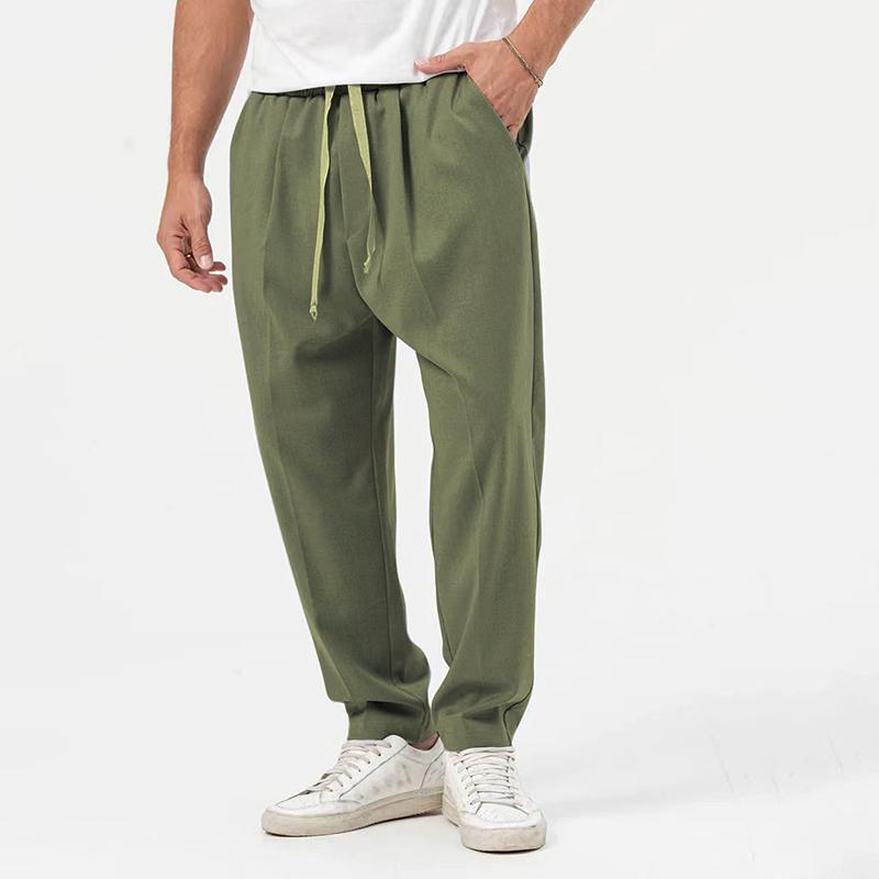 Mens Solid Loose Collarless Cardigan Trousers Casual Set 26852204Z