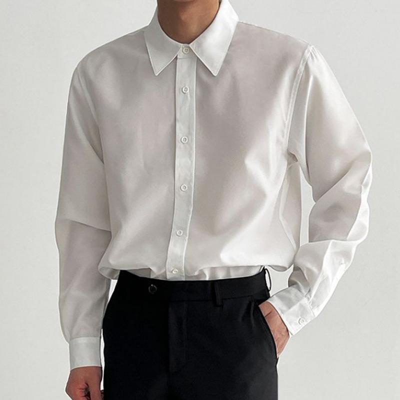 Mens Solid Color Lapel Long Sleeve Casual Shirt 15162929Z