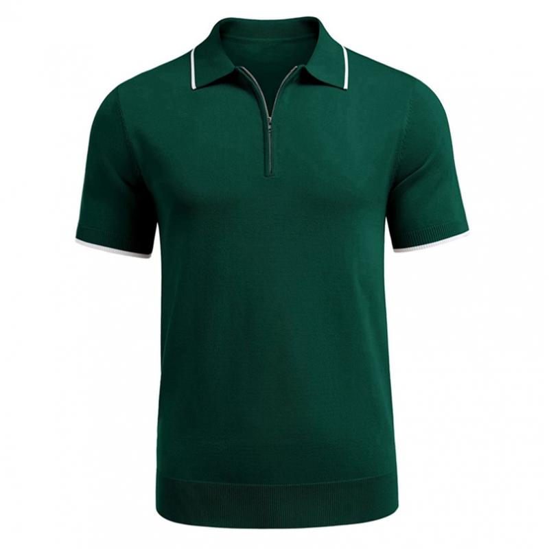 Mens White Line Stitching Lapel Short Sleeve Polo Shirt 7673085Z