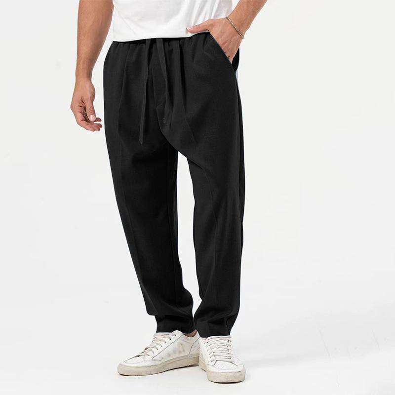 Mens Solid Loose Collarless Cardigan Trousers Casual Set 26852204Z