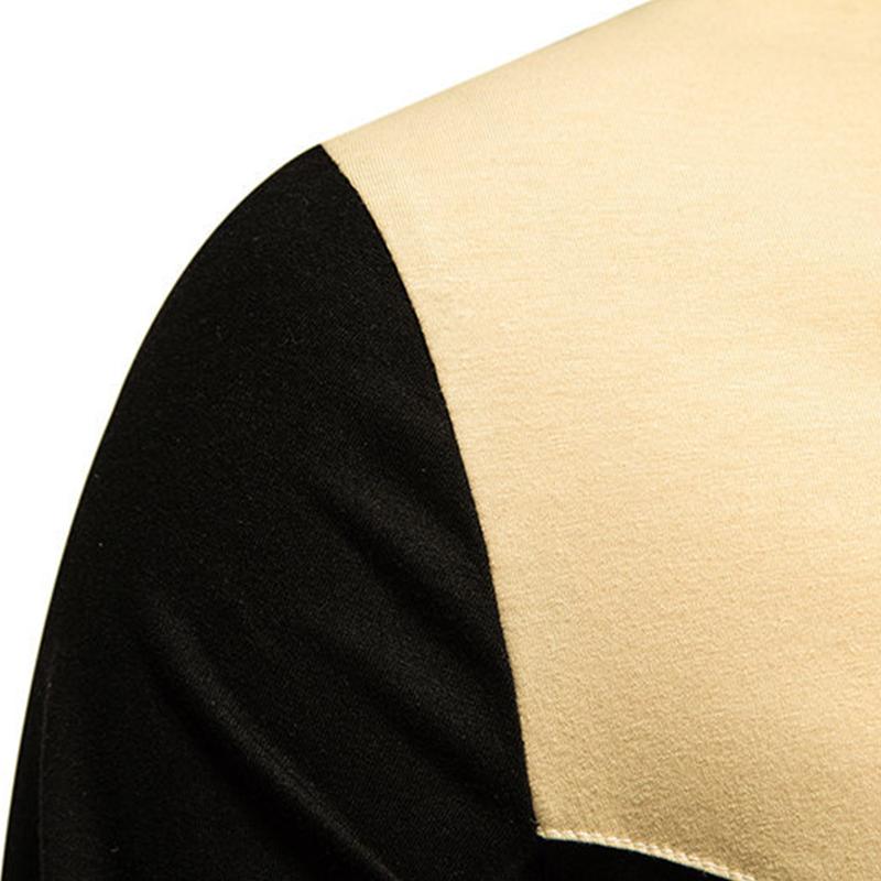 Mens Color Block Lapel Long Sleeve Casual Polo Shirt 46370091Z