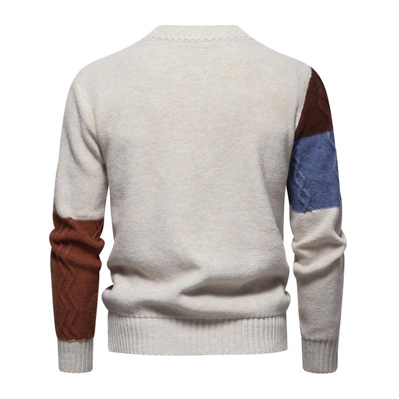 Mens Color Block Round Neck Long Sleeve Knit Casual Sweater 40290605Z
