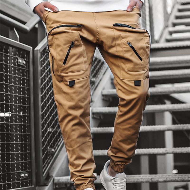 Mens Solid Multi-pocket Cargo Casual Trousers 18043826Z