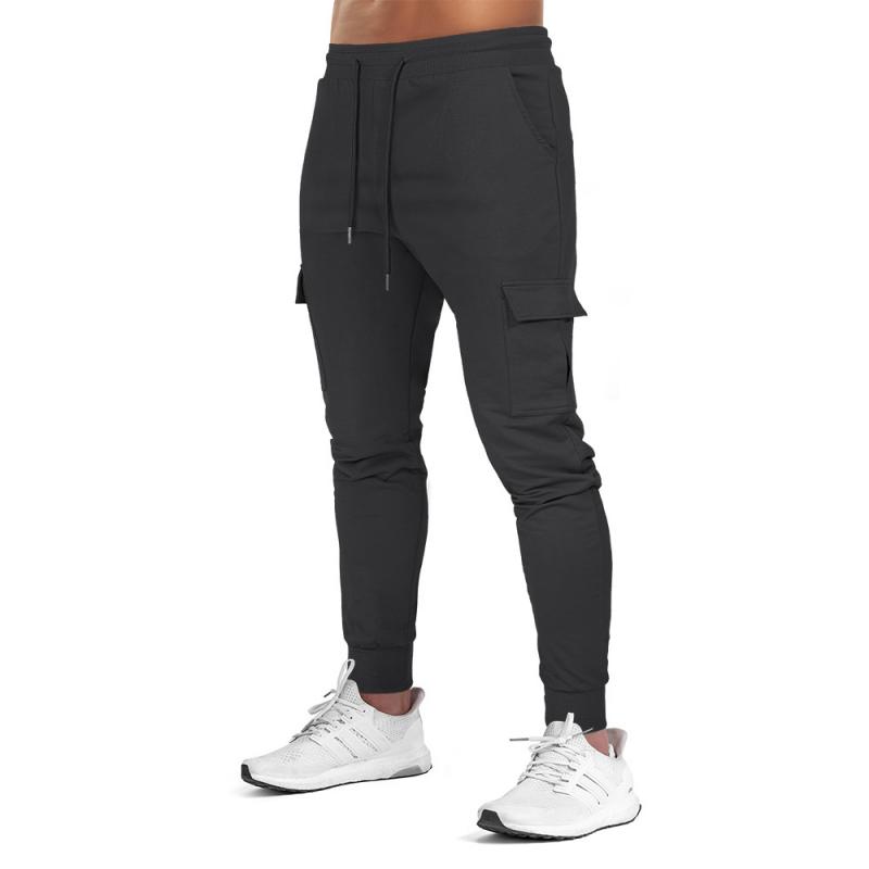 Mens Solid Multi-pocket Drawstring Elastic Waist Fitness Sports Pants 49940128Z