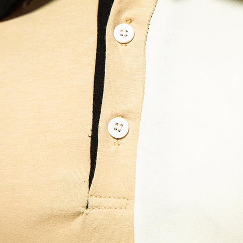 Mens Color Block Lapel Long Sleeve Casual Polo Shirt 46370091Z