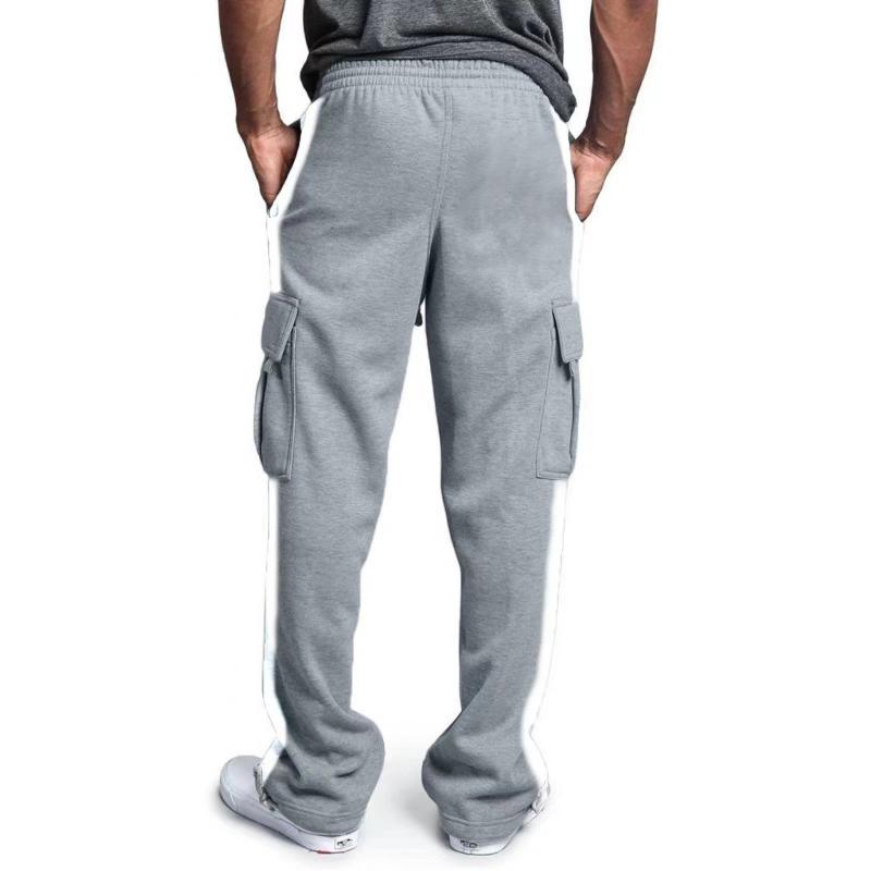 Mens Colorblock Straight Multi-pocket Elastic Waist Casual Sports Pants 42431407Z