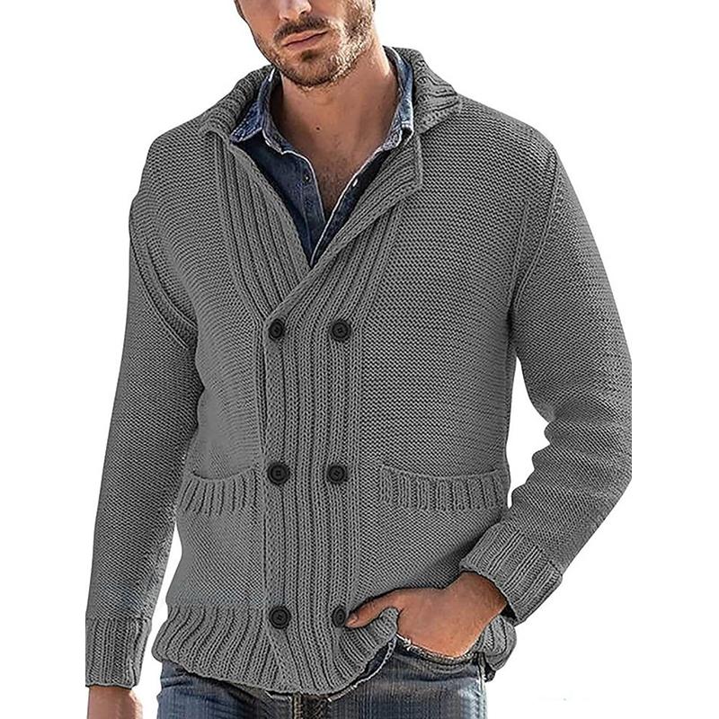 Mens Solid Double Breasted Pockets Knit Casual Cardigan 17917031Z