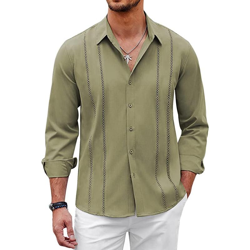 Mens Solid Color Lapel Long Sleeve Linen Casual Shirt 84505450Z
