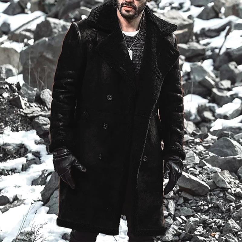 Mens Warm Faux Fur Lapel Double Breasted Mid-length Coat 99867634Z