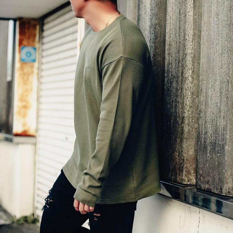 Mens Solid Color Loose Round Neck Long Sleeve T-shirt 92840256Z
