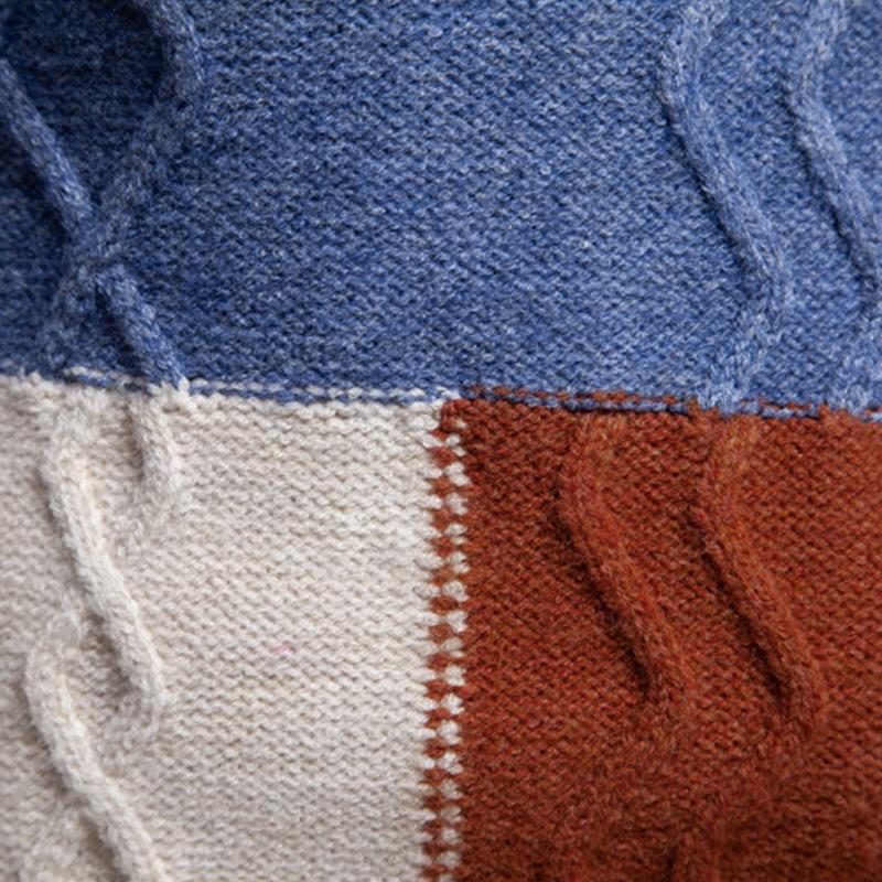 Mens Color Block Round Neck Long Sleeve Knit Casual Sweater 40290605Z