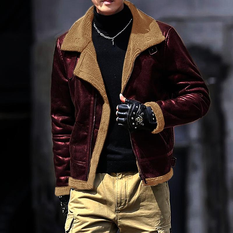 Mens Faux Fur Lapel Zipper Thicken Casual Coat 88861980Z