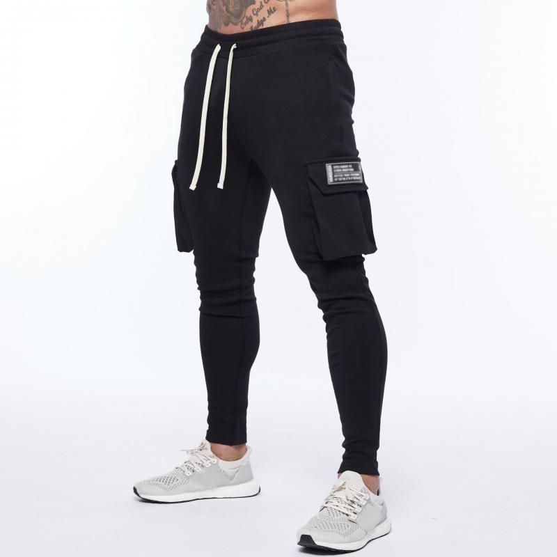 Mens Solid Color Multi-pocket Elastic Waist Sports Trousers 06988156Z