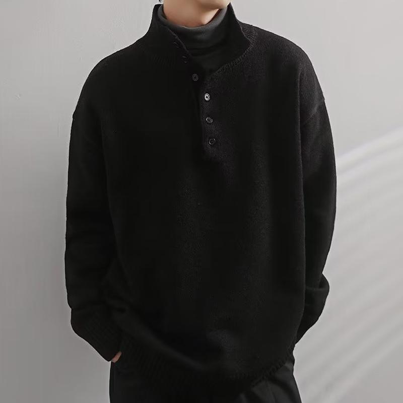 Mens Solid Color High Collar Buttons Long Sleeve Knit Sweater 16953109Z