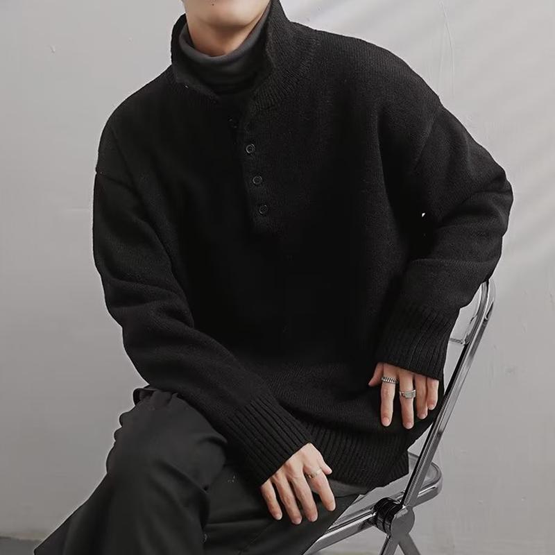 Mens Solid Color High Collar Buttons Long Sleeve Knit Sweater 16953109Z