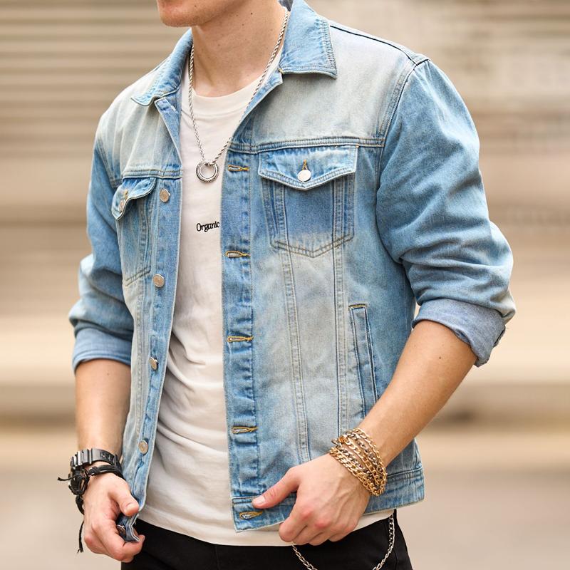 Mens Lapel Multi-pocket Casual Denim Jacket 13530909Z