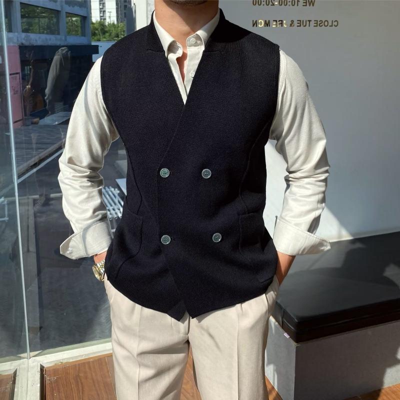 Mens British V Neck Double Breasted Slim-fit Sleeveless Knit Vest 35783950Z