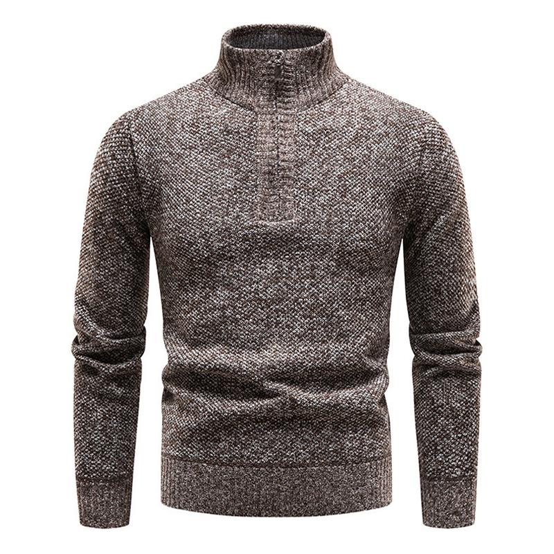 Mens Solid Color Zip High Collar Knit Casual Sweater 91245047Z