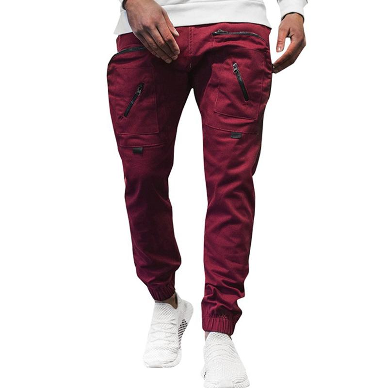 Mens Solid Multi-pocket Cargo Casual Trousers 18043826Z