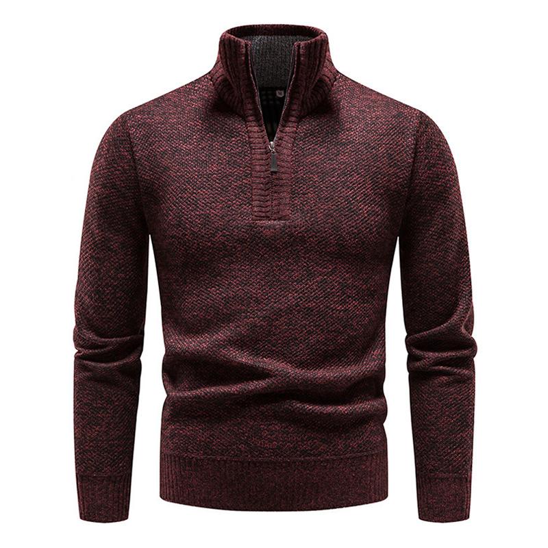 Mens Solid Color Zip High Collar Knit Casual Sweater 91245047Z