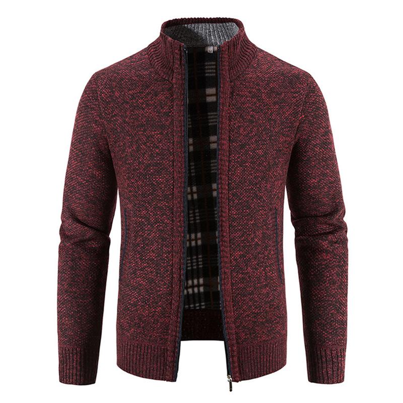 Mens Solid Color Stand Collar Zip Knit Jacket Cardigan 32763214Z