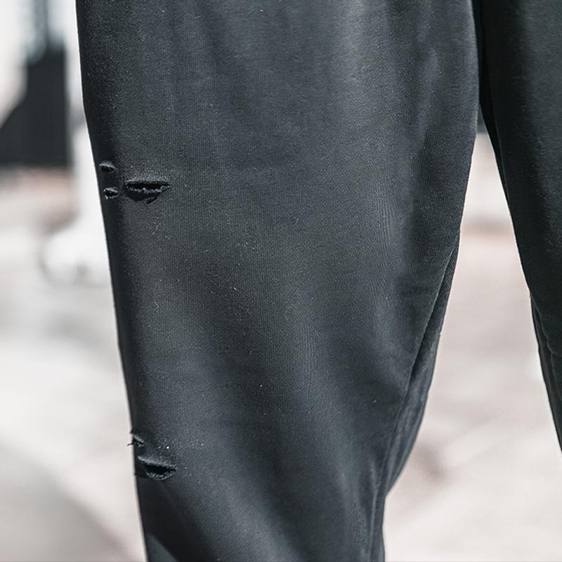 Mens Solid Cotton Holes Loose Sports Fitness Casual Trousers 09609887Z