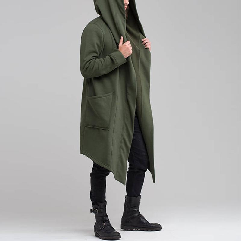Mens Casual Solid Color Mid-Length Loose Long Sleeve Hooded Cardigan 08529757Z