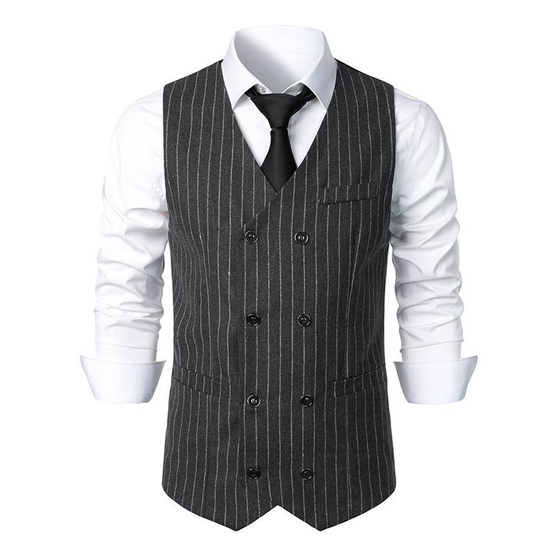 Mens Vintage Striped V Neck Double Breasted Suit Vest 95030731Z