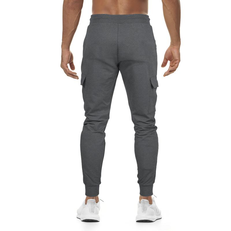 Mens Solid Multi-pocket Drawstring Elastic Waist Fitness Sports Pants 49940128Z