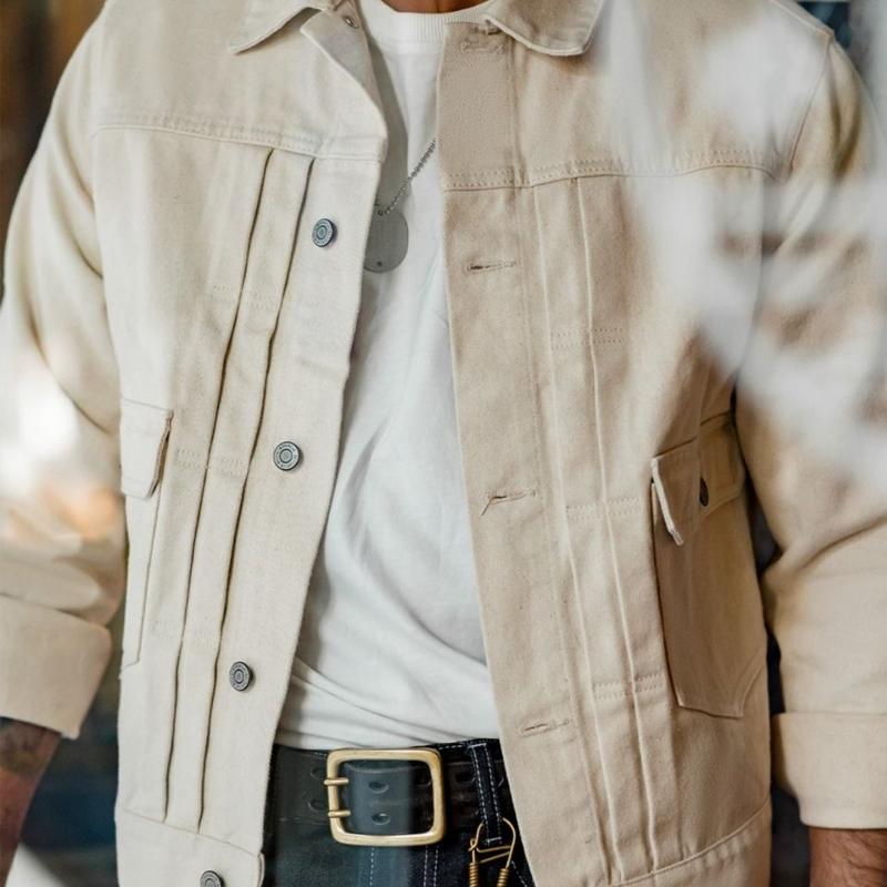 Mens Vintage Lapel Single Breasted Denim Cargo Jacket 30212092Z